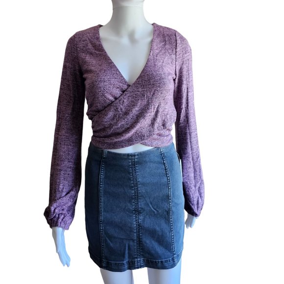 NWT LULUS Laid Back Luxury Purple Heather Knit Long Sleeve Crop Top - Picture 5 of 9